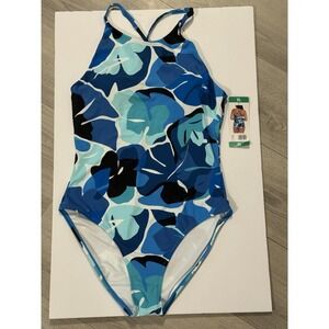 Nautica Blue Floral  One Piece Swimsuit Adjustable Straps Womens XL NWT